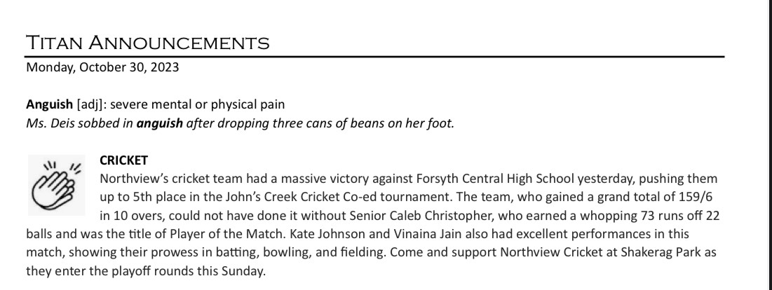 Northview cricket team standing together on the field